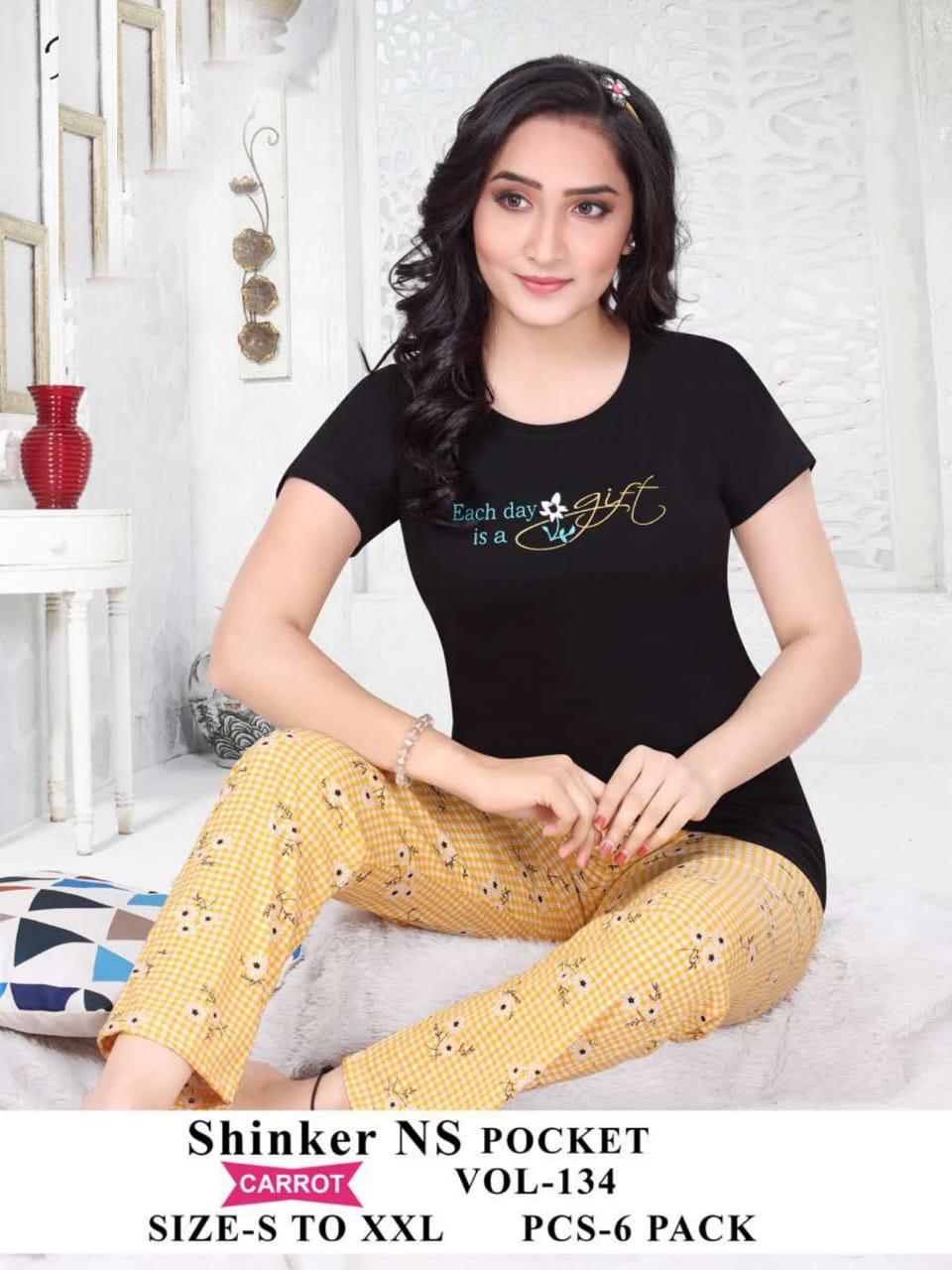 Carrot 134 Shinker trendy Hosiery cotton latest  fabric Night Suits Collection
